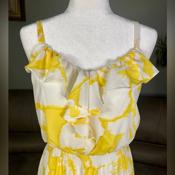 Ann Taylor LOFT Yellow White Floral Ruffle Top Maxi Dress Sz 8 - Picture 2 of 16